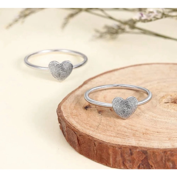 NEW Women’s Dainty 925 Sterling Silver Fingerprint Heart‎ Ring, Adjustable - Picture 6 of 11
